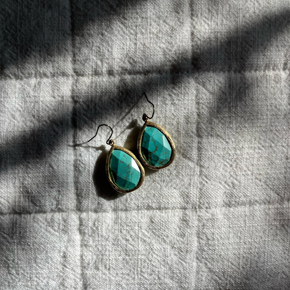 Elegant Gold and Turquoise Drop Earrings-Kendra Scott looking